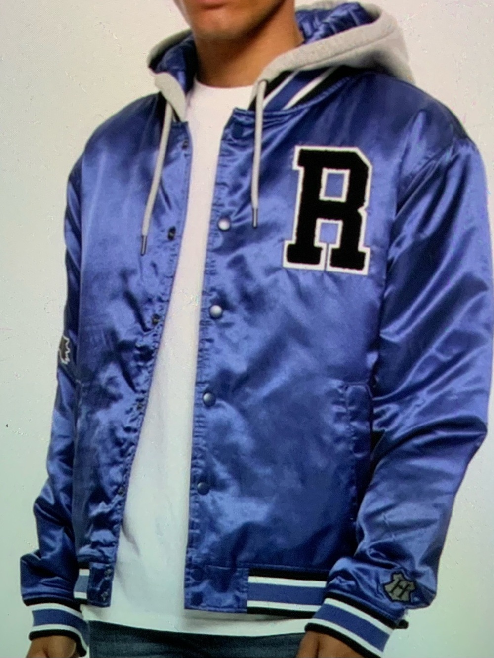 Harry Potter Blue Satin Varsity Jacket with Gray Hood Small